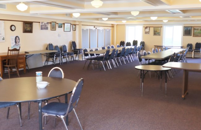 Downstairs long tables and chairs